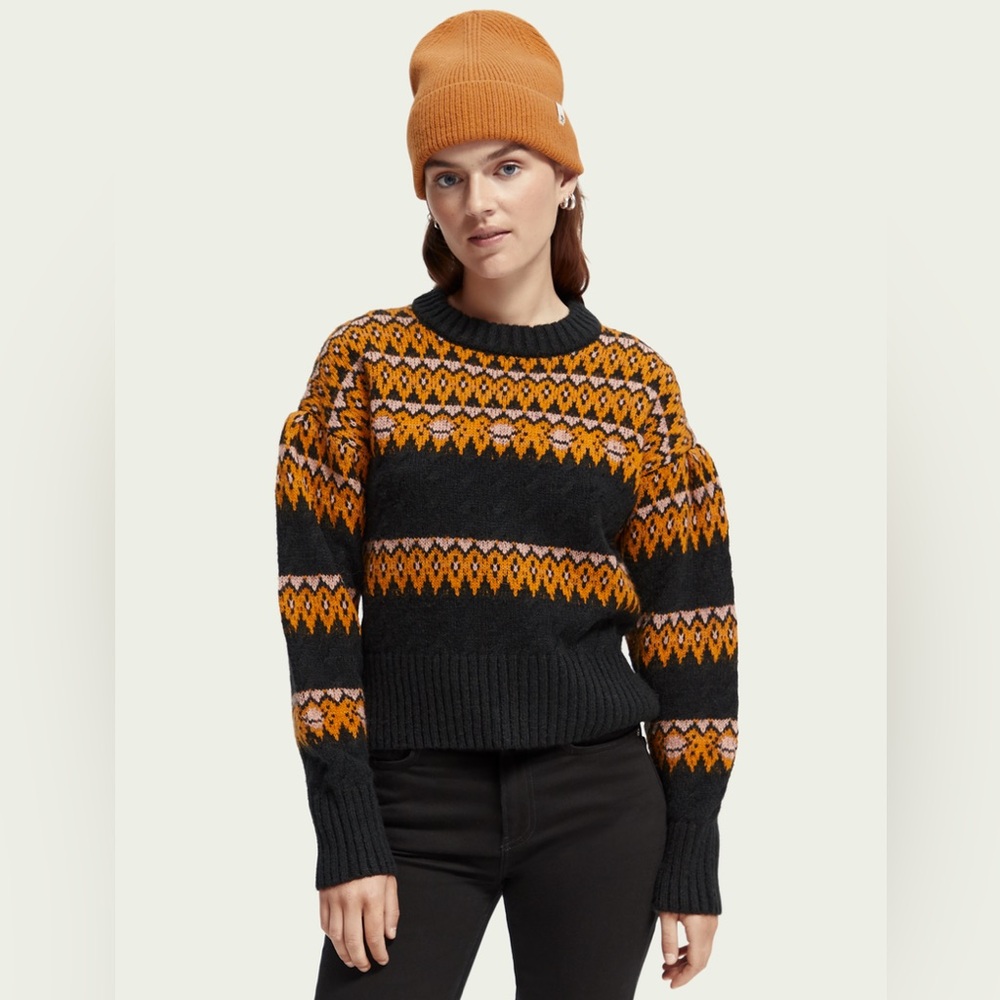 Scotch & Soda Cable Knit Fair Isle Sweater in Black Sky
